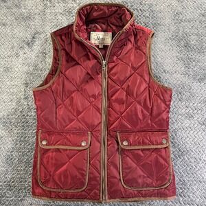 G H Bass & Co Quilted Vest Burgundy Snap‎ Pocket Collar Lined Men Size S